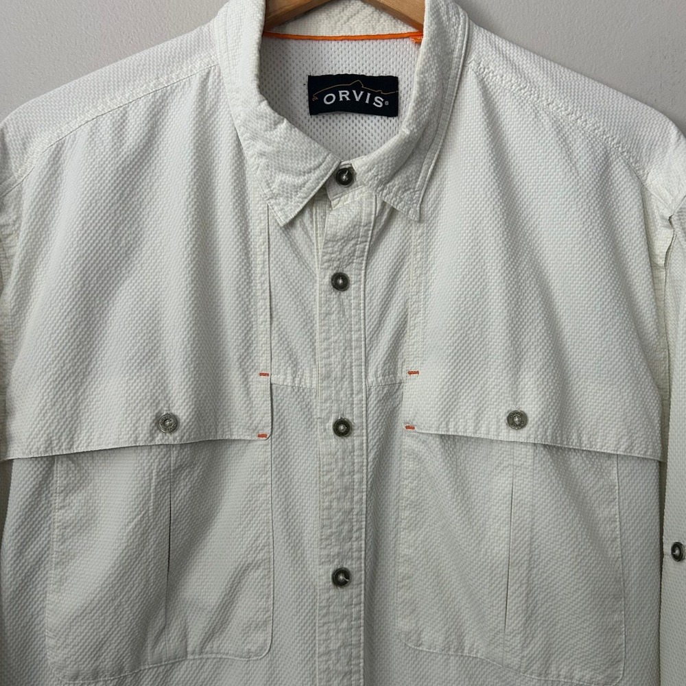Orvis Fishing Shirt Mens XL White‎ Textured Long Sleeve Mesh Vented Button Up